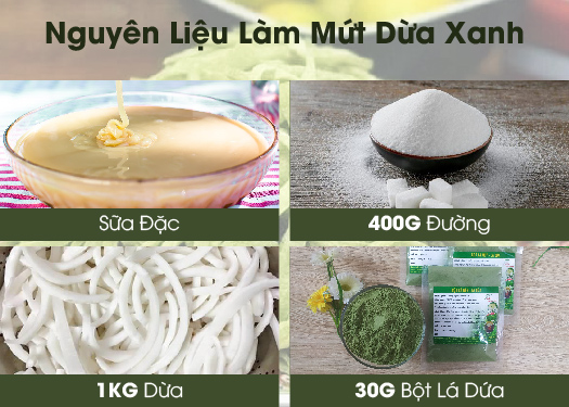 Cách làm mứt dừa màu xanh bột lá dứa